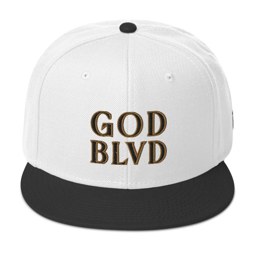 God Blvd - Gods Glory White Snapback Cap - Black and Gold Stitching