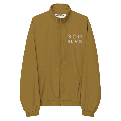 GOD BLVD - OG Logo - Olive Oil Recycled Tracksuit Jacket - White Stitching