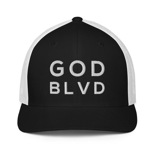 GOD BLVD - Closed Back Trucker Cap - Black/White