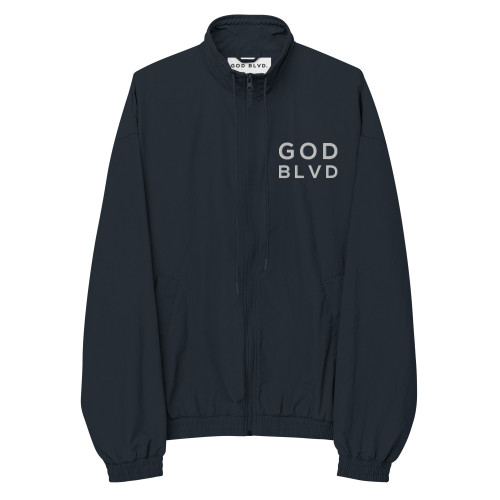 GOD BLVD - OG Logo - French Navy Recycled Tracksuit Jacket - White Stitching