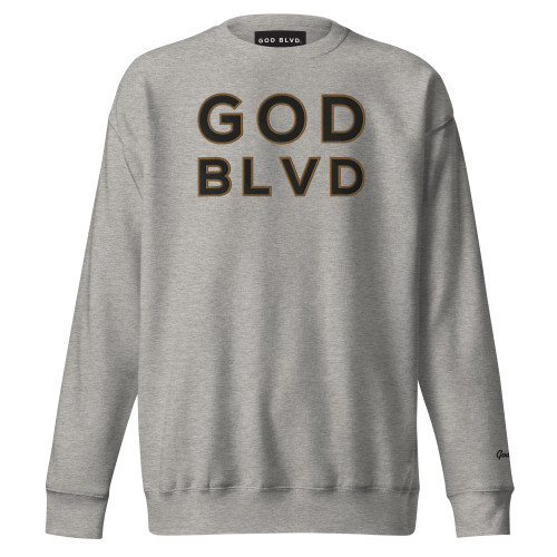 GOD BLVD - OG Logo - Carbon Grey Sweatshirt  (Black/Old Gold Embroidered)