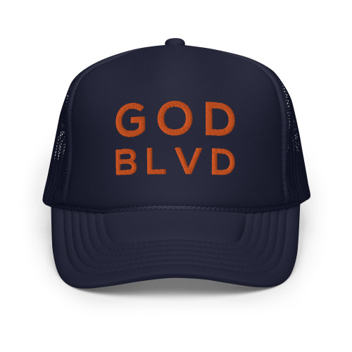 GOD BLVD - Foam Trucker Hat (Navy-Orange) 