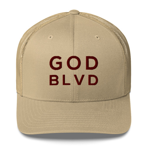 GOD BLVD - Khaki/Maroon Trucker Cap