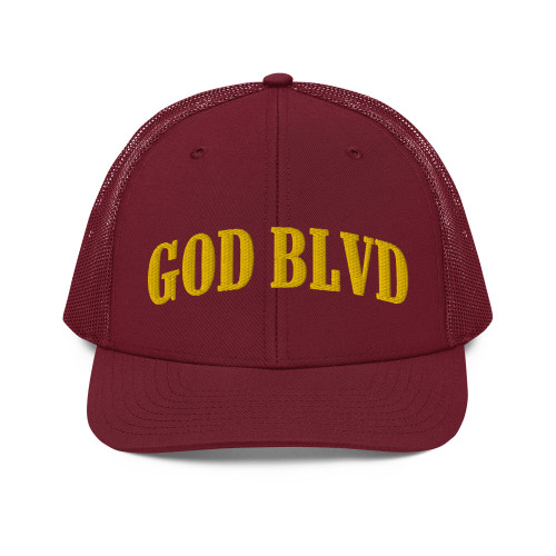 GOD BLVD - Arched - Trucker Cap - Cardinal/Gold