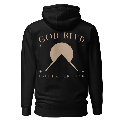 GOD BLVD - Faith Over Fear - Pebble Brown Print - Black Hoodie