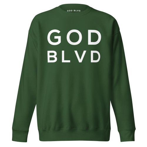 GOD BLVD - Fleece Pullover (White on Forest Green)