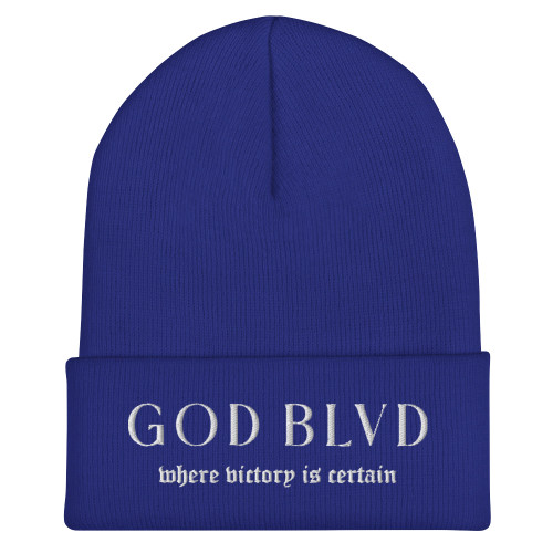 GOD BLVD - Victory - Blue Cuffed Up Beanie - White Embroidery