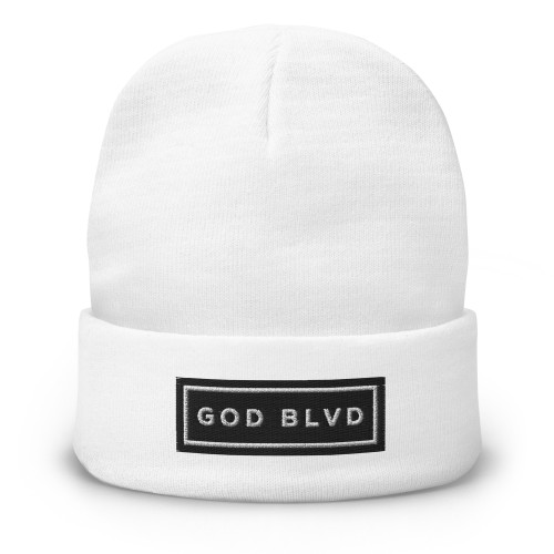 GOD BLVD - Signage - White Beanie - Black/White Embroidered