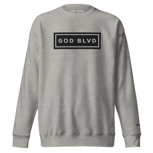 GOD BLVD - Black/White Embroidered Sign - Gray Premium Sweatshirt