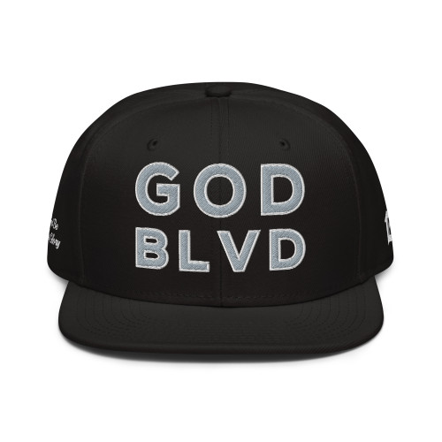 GOD BLVD - Black Snap Back - Grey/White - All Sides Embroidered - To God Be All The Glory