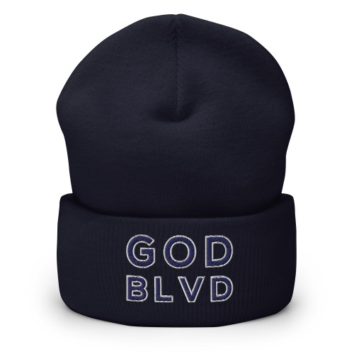 GOD BLVD - OG Logo - Navy Cuffed Up Beanie - Navy/White Embroidered
