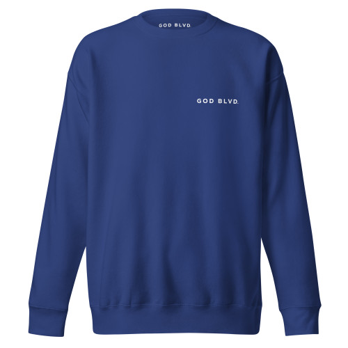 GOD BLVD - Blue Minimal Premium Sweatshirt - Front/Back White Print