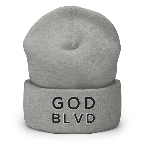 GOD BLVD - OG Logo - Heather Grey Cuffed Up Beanie - Black/White Embroidered 