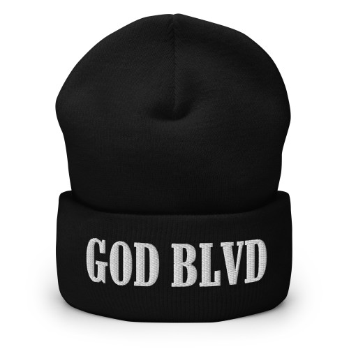 GOD BLVD - All Capital - Black Cuffed Up Beanie - White Embroidered