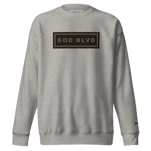 GOD BLVD - Black/Old Gold Embroidered Sign - Carbon Grey Premium Sweatshirt