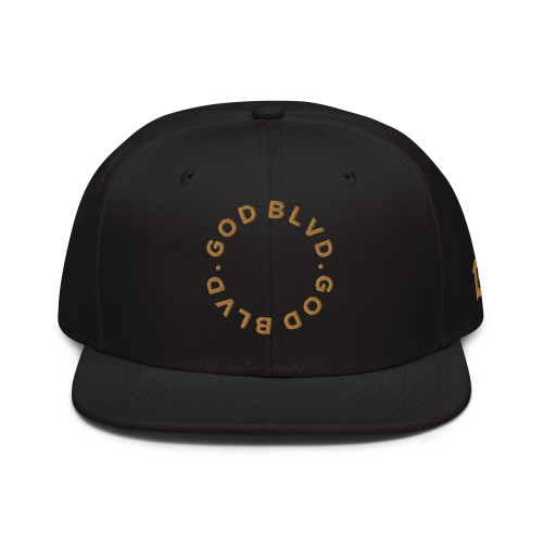 GOD BLVD - Miracircle - Black Snapback Hat - Old Gold Embroidered