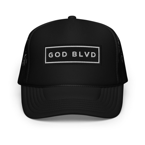 GOD BLVD - Black Foam Trucker Hat - Black/White Sign