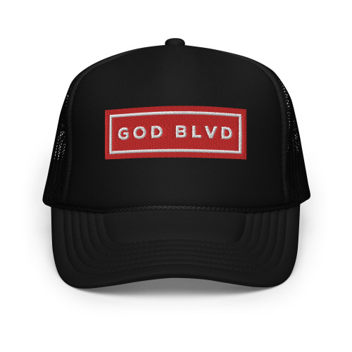GOD BLVD - Black Foam Trucker Hat - Red/White Sign