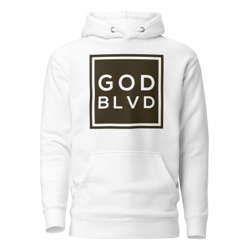 GOD BLVD - OG Logo - White Premium Hoodie - Dark Brown Print