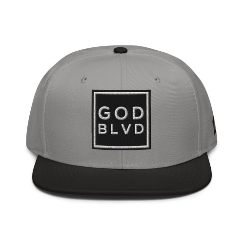 GOD BLVD - OG Logo - Black/Gray Snapback Hat - Black/White Embroidered