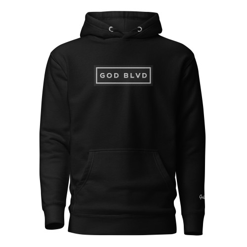 GOD BLVD - Mid Black Embroidered Sign - Black Premium Hoodie