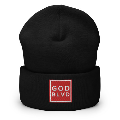 GOD BLVD - OG Logo - Black Cuffed Beanie - Red/White