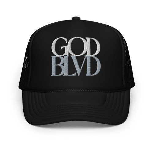 GOD BLVD - Secondary Logo - Black Foam Trucker Hat - White/Grey