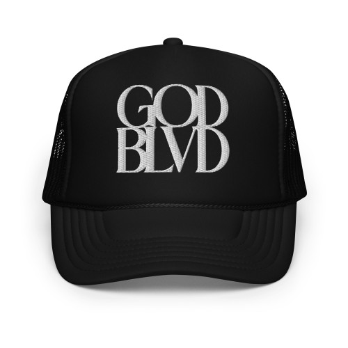 GOD BLVD - Secondary Logo - Black Foam Trucker Hat - White