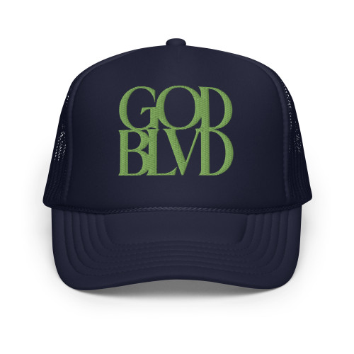GOD BLVD - Secondary Logo - Navy Foam Trucker Hat - Kiwi Green