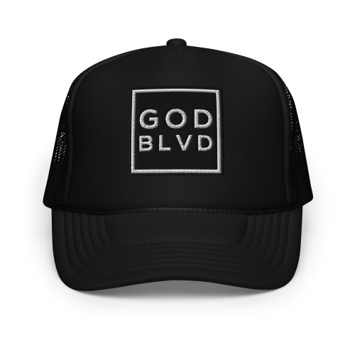 GOD BLVD - OG Logo Square - Black Foam Trucker Hat - Black/White