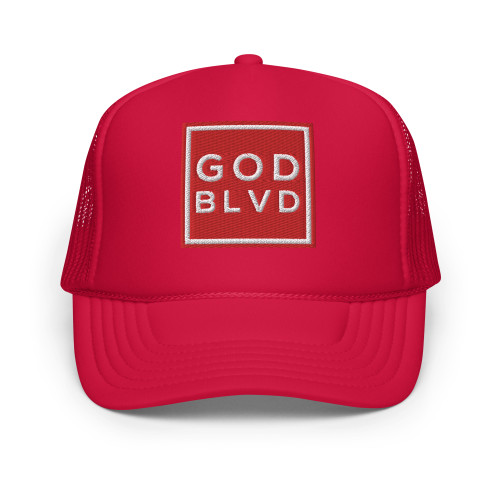 GOD BLVD - OG Logo Square - Red Foam Trucker Hat - Red