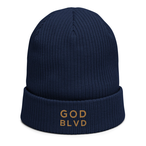 GOD BLVD - Navy Organic Ribbed Beanie (Gold)