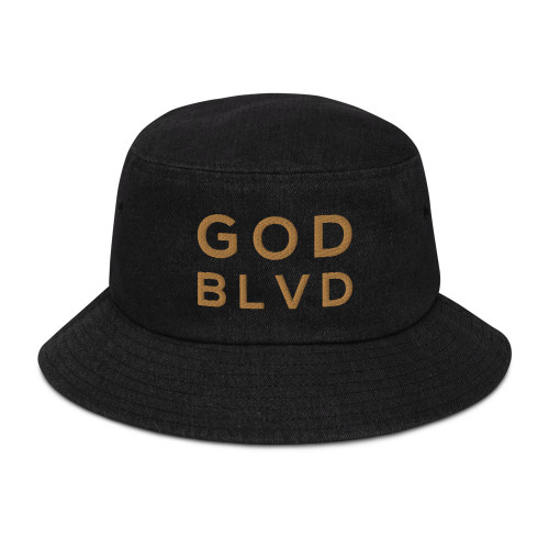 GOD BLVD - Black Denim Bucket Hat (Old Gold Logo)