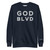 GOD BLVD - OG Logo - Navy Sweatshirt (White/Gray Embroidered)