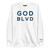 GOD BLVD - OG Logo - White Sweatshirt (Blue/White Embroidered)