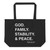GODBLVD - (GFSP) God Family Stability Peace - Large Black Organic Tote Bag