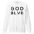 GOD BLVD - White Fleece Pullover (Black Logo)