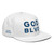 GOD BLVD - White Snap Back - Blue/Grey All Sides Embroidered - To God Be All The Glory