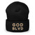GOD BLVD - OG Logo - Black Cuffed Up Beanie - Old Gold/White Embroidery 