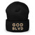 GOD BLVD - OG Logo - Black Cuffed Up Beanie - Old Gold/White Embroidery  GOD BLVD - OG Logo - Black Cuffed Up Beanie - Old Gold/White Embroidery