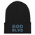 GOD BLVD - OG Logo - Black Cuffed Up Beanie - Blue/White Embroidered