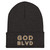 GOD BLVD - OG Logo - Dark Grey Cuffed Up Beanie - Old Gold/White Embroidered