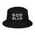 GOD BLVD - OG Logo - Black Organic Bucket Hat - White/Gray Embroidered