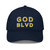 GOD BLVD - OG Logo - Navy Organic Dad Hat - Gold/White Embroidered 
