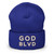 GOD BLVD - OG Logo - Blue Cuffed Up Beanie - White/Old Gold Embroidered 