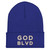 GOD BLVD - OG Logo - Blue Cuffed Up Beanie - White/Old Gold Embroidered 