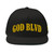 GOD BLVD - Arched - Black Flat Bill Cap - Yellow Gold Embroidery