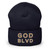 GOD BLVD - OG Logo - Navy Blue Cuffed Up Beanie - Old Gold/White Embroidered  GOD BLVD - OG Logo - Navy Blue Cuffed Up Beanie - Old Gold/White Embroidered