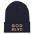 GOD BLVD - OG Logo - Navy Blue Cuffed Up Beanie - Old Gold/White Embroidered 