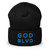 GOD BLVD - OG Logo - Black Cuffed Up Beanie - Aqua Teal/Blue Embroidered